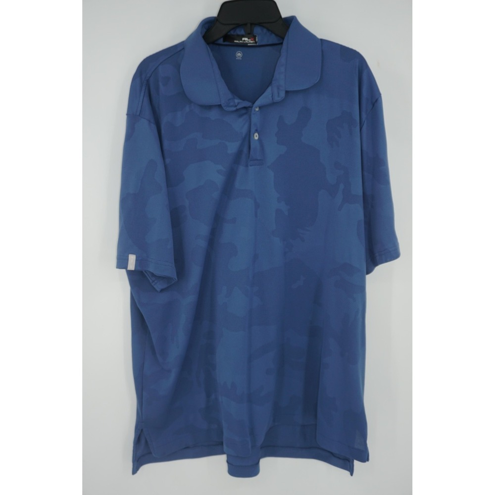 RLX Ralph Lauren Polo‎ Shirt Blue Camo Wicking Golf Performance Men's XXL